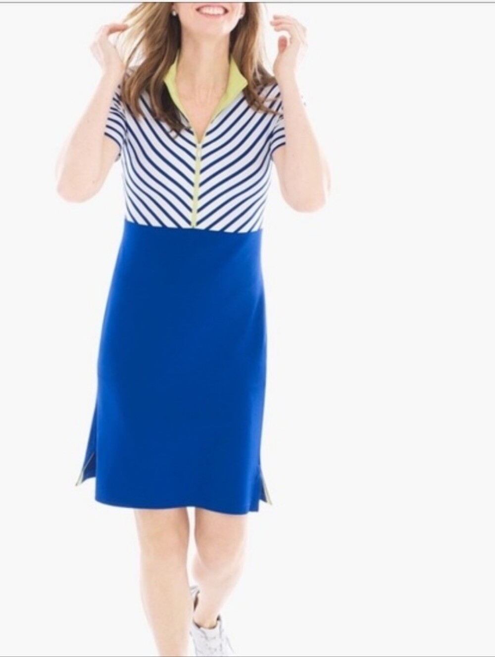 Zenergy by Chicos Golf Dress Blue and White Stripes with Pockets XL - Picture 2 of 10